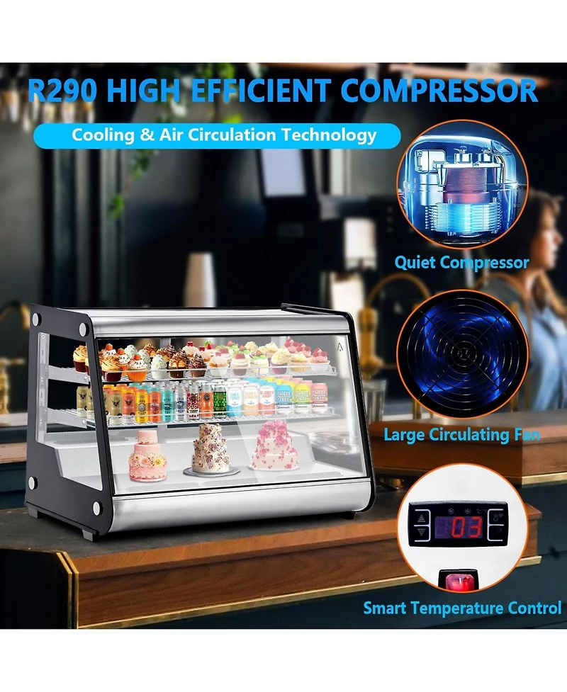 gaomon 183L Cake Refrigerated, Abs + Double-Layer Tempered Glass, Countertop Bakery Display Case for Pastries, Desserts, Beverages, Ideal for Cafe