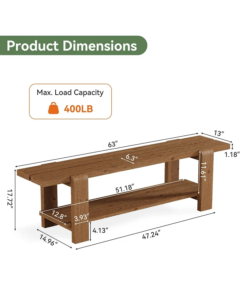 Tribesigns Solid Wood Entryway Bench with Shoe Storage Shelf, 63-Inch Long Farmhouse Entry Shoe Bench, End of Bed Bench