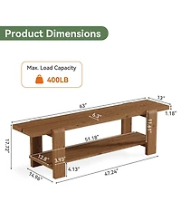 Tribesigns Solid Wood Entryway Bench with Shoe Storage Shelf, 63-Inch Long Farmhouse Entry Shoe Bench, End of Bed Bench