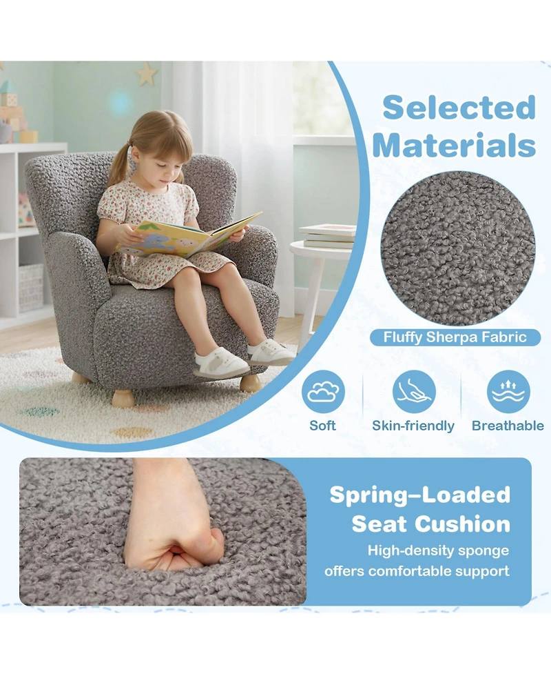 Sugift Sherpa Kids Sofa Comfy Toddler Armchair with Solid Rubber Wood Legs