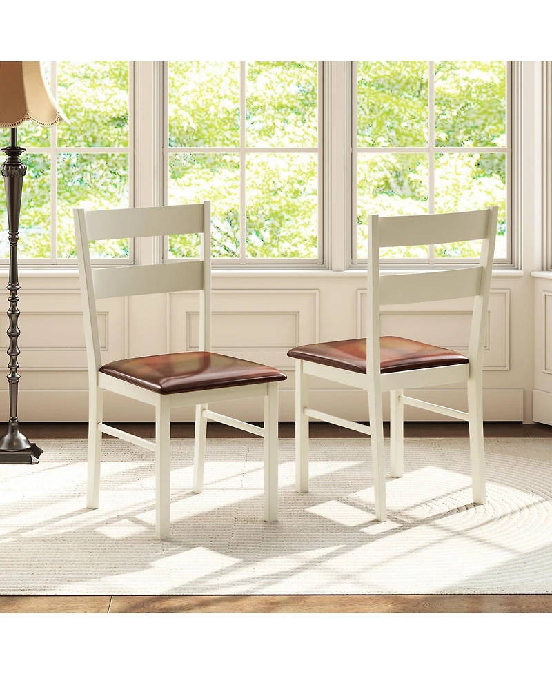 Sugift Wooden Dining Chair Set of 2 Pu Leather Upholstered Kitchen Armless Chairs