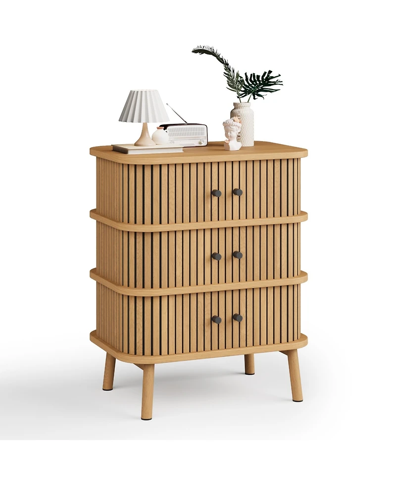 gaomon Bedroom 3 Drawer Dresser, Mid Century Modern Wood Chest with Sliding Door Accent, Storage Cabinet.