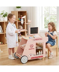 Mecale Kids Wooden Doctor Playset Pretend Kit with Cart, Gift for Ages 3+