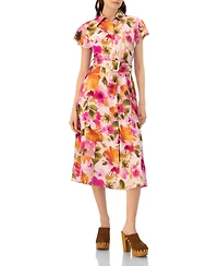 Ivonne Women's Midi Belted Floral Print Shirt Style Dress