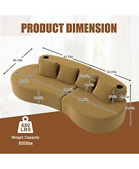 Rainsken Half Moon 3-Seater Sofa, Modern Modular Sectional Couch in Chenille Fabric, Featuring 2 Cup Holders and Side Storage Pockets for Home Use