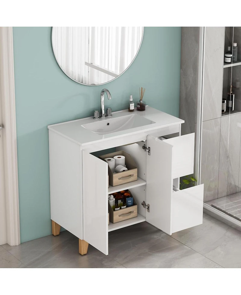 Sillysis 36-Inch Solid Wood Soft-Close Storage Bathroom Vanity with Ceramic Sink