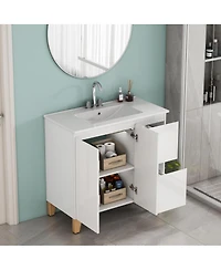 Sillysis 36-Inch Solid Wood Soft-Close Storage Bathroom Vanity with Ceramic Sink
