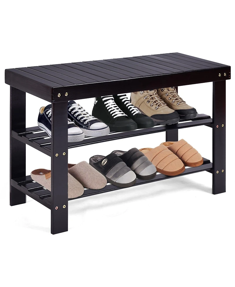 Gouun 3-Tier Bamboo Shoe Rack Bench for Entryway