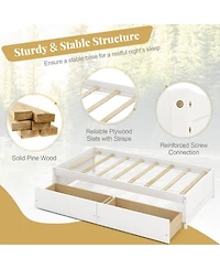 Gouun Twin Pine Wood Bed Frame with Storage Drawers and Captain Style
