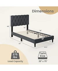 Gouun Twin Linen Upholstered Bed Frame with Tufted Headboard