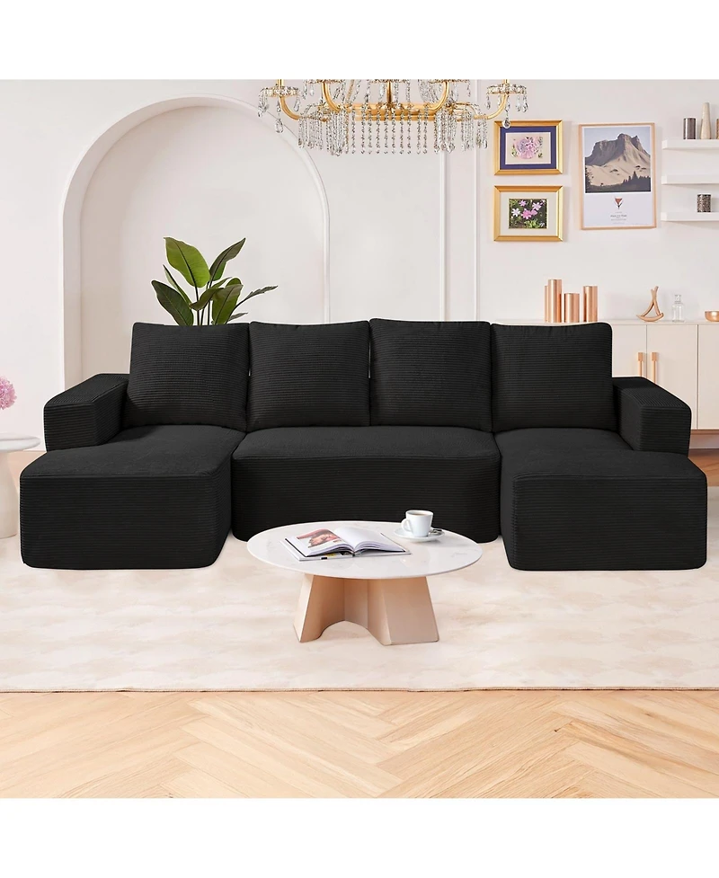 Gouun Corduroy U-Shaped Modular Sectional Sofa with Chaise, 1200 lbs Capacity, 100.7 x 49.6 in