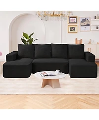 Gouun Corduroy U-Shaped Modular Sectional Sofa with Chaise, 1200 lbs Capacity, 100.7 x 49.6 in