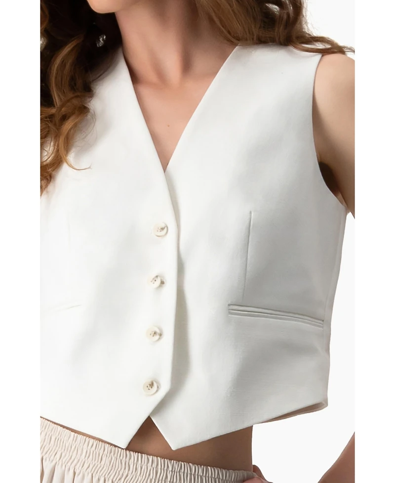 Ivonne Women's Short Vest with Simulated Pockets