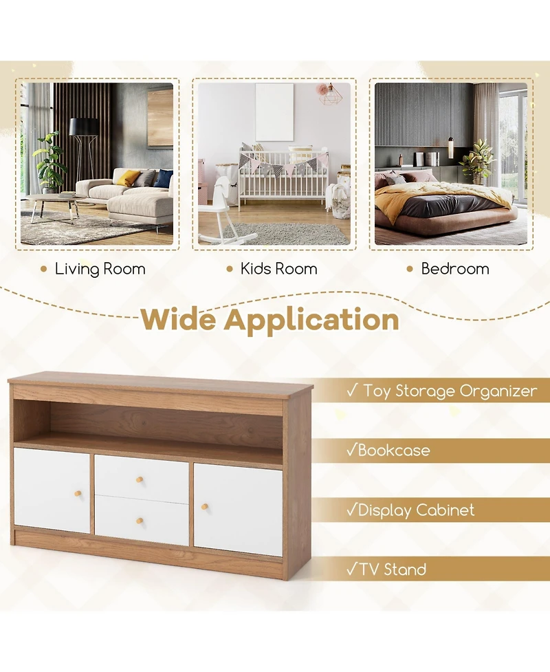 Sugift Kids Toy Storage Organizer with Open Shelf and 2 Drawers for Playroom.