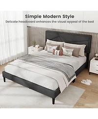 Sugift Queen Size Upholstered Platform Bed Frame with High Headboard