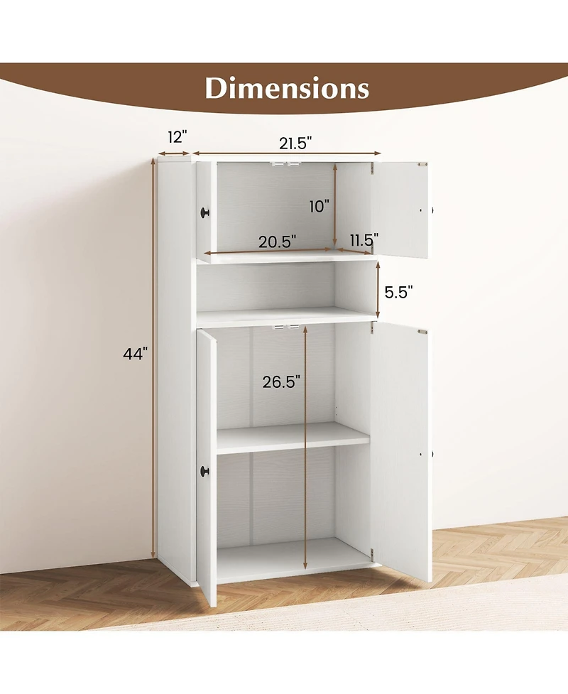 Sugift 44 Inches Tall Bookshelf with Doors and Adjustable Shelf-1 Piece