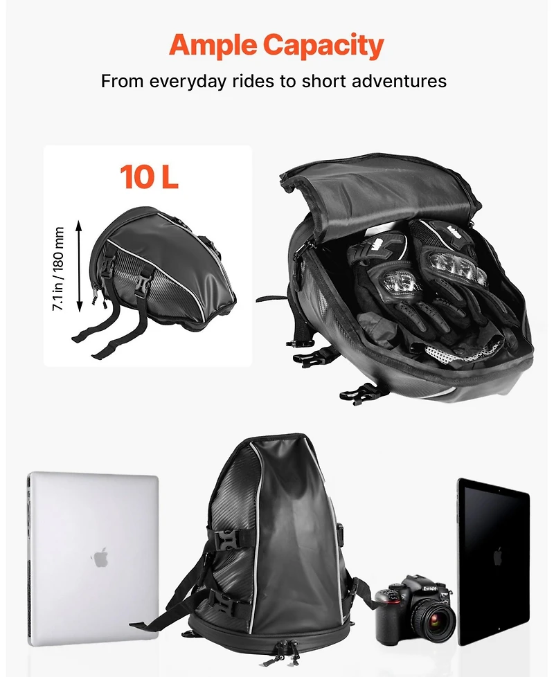Mecale 10L Motorcycle Tail Bag Waterproof with Rain Cover and Shoulder Strap