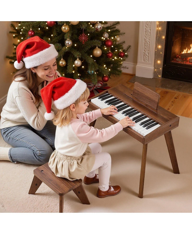 Mecale 37 Key Wooden Digital Piano Set with Dual Power, Ages 3