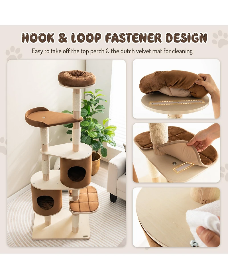 Cozito Cat Tree 6-Tier 75 in Wooden Tower with 2 Condos Perch