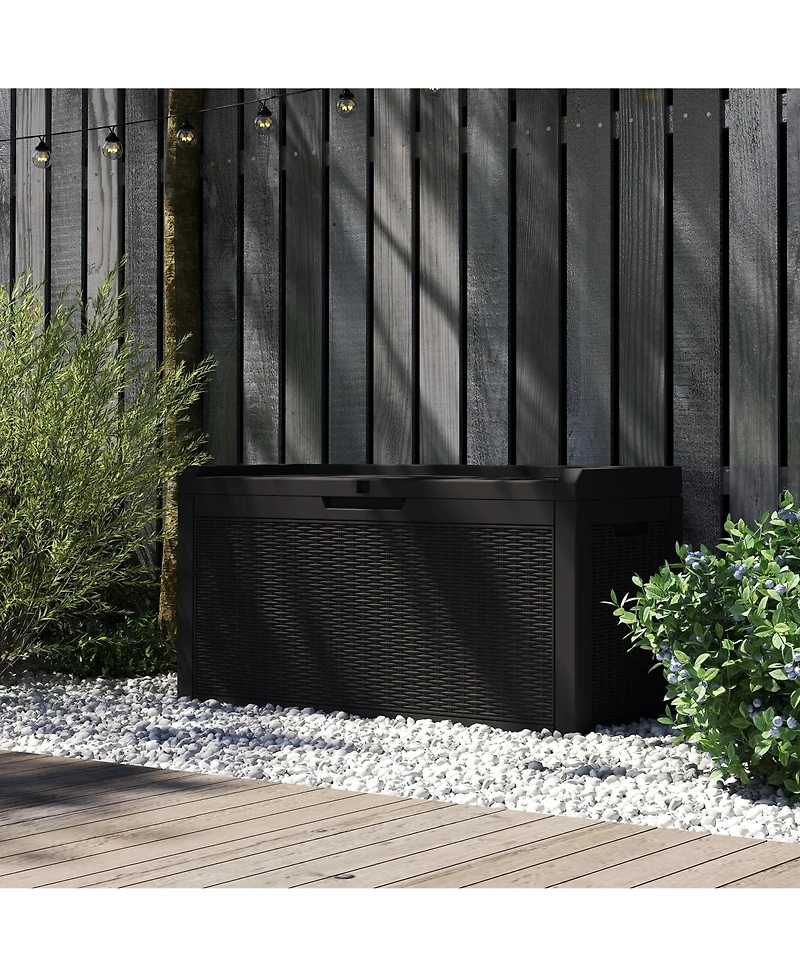 Decksplore 60 Gallon Deck Box,Rattan Grain Storage Chest,Weatherproof Patio Storage,Lockable Outdoor Box,Resin Garden Box