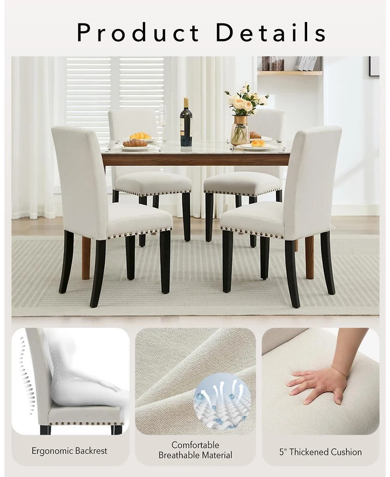 gaomon Dining Chairs Set of,Modern Fabric Upholstered Ergonomic Chairs with Curved Backrest,Heavy-Duty Wood Legs