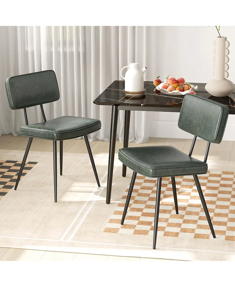 Gymax Dining Chairs Set of 4 Width Pu Leather Cover Filled Sponge Waterfall Seats