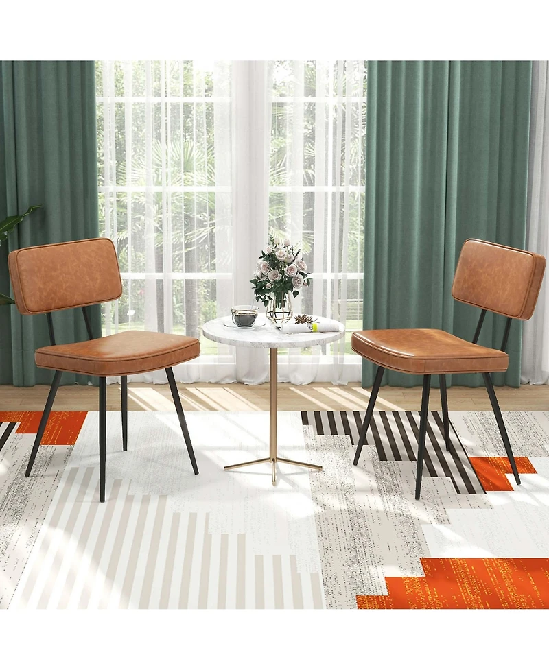 Gymax Dining Chairs Set of 4 Width Pu Leather Cover Filled Sponge Waterfall Seats