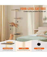 Gouun 4-Tier Wall Mounted Cat Shelves with Jumping Boards and Scratching Posts, Pine Wood Cat Climbing Furniture