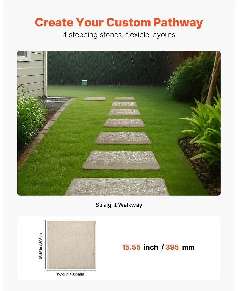 Sugift Garden Stepping Stones, 4Pcs 15.5" x 15.5", Decorative Plastic Pavers