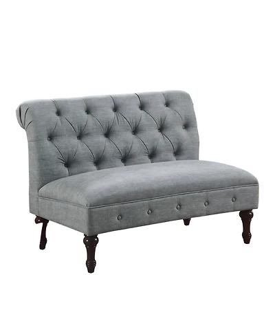 Boyel Living Classic Button-Tufted Linen Loveseat with Vintage Wood Legs and Plush Cushioning