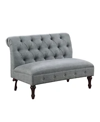 Boyel Living Classic Button-Tufted Linen Loveseat with Vintage Wood Legs and Plush Cushioning