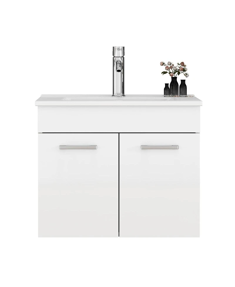 Sillysis Inch Wall Mounted Bathroom Vanity with Ceramic Sink, Soft Close Doors