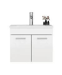 Sillysis Inch Wall Mounted Bathroom Vanity with Ceramic Sink, Soft Close Doors