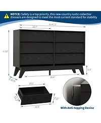 gaomon 6 Drawer Dresser, Large Wood Storage Organizer with Concealed Handles, Modern Farmhouse Chest.