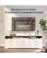 gaomon Home 32" to 80" Entertainment Center, Wood Media Console Dresser with 6 Drawers and Adjustable Bracket.