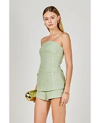 endless rose Women's Tweed Gold ButtoneD Strapless Long Top