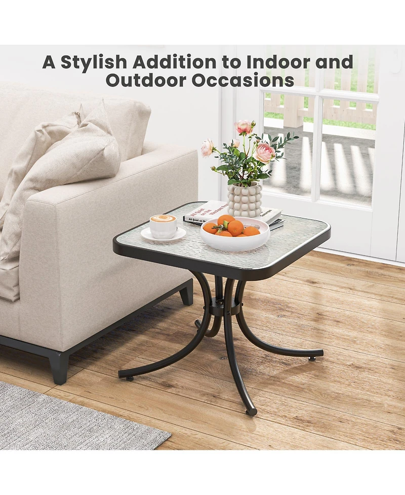 Sugift Patio Table with Tempered Glass Top and Heavy Duty Metal Frame