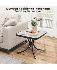 Sugift Patio Table with Tempered Glass Top and Heavy Duty Metal Frame