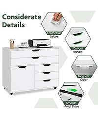 Sugift Modern Vertical 5-Drawer Mobile Chest with Door 5 Casters