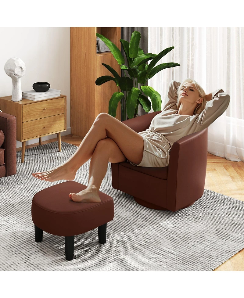 Sugift Modern Club Swivel Accent Chair with Ottoman Footrest Curved Backrest