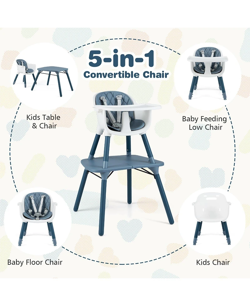 Sugift 4-in-1 Baby Convertible Toddler Table Chair Set with Pu Cushion