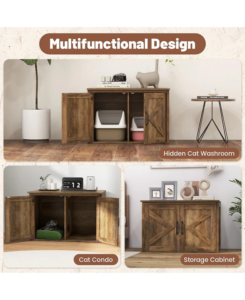 Cozito Cat Litter Box Enclosure Flip Top Barn Door Hidden