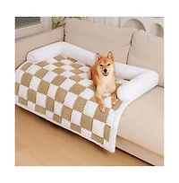 FunnyFuzzy Cream Square Plaid Cozy Dog Mat Furniture Protector Cover
