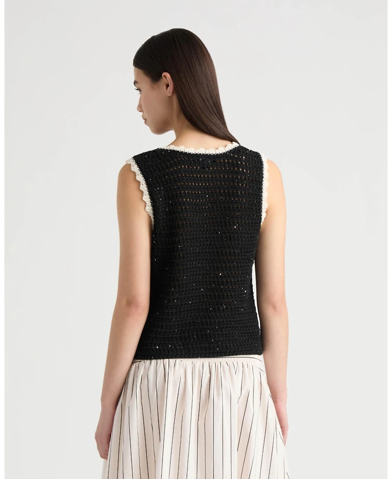 Nvlt Women's Sleeveless Crochet Top with Sequins