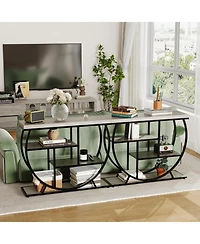 gaomon 3 Tier Metal Frame Entryway Console Table with Semicircular Design