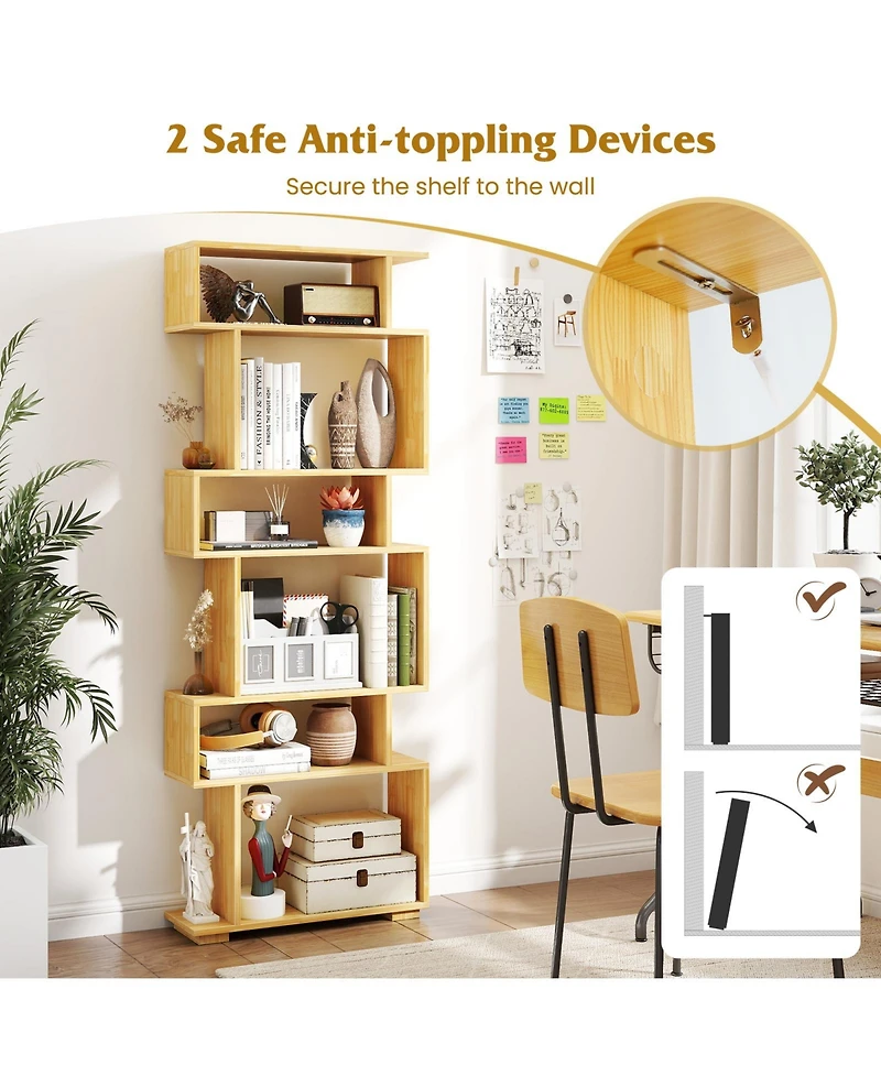 Sugift 6-Tier Geometric Bookshelf with 2 Anti-Tipping Kits for Home Office