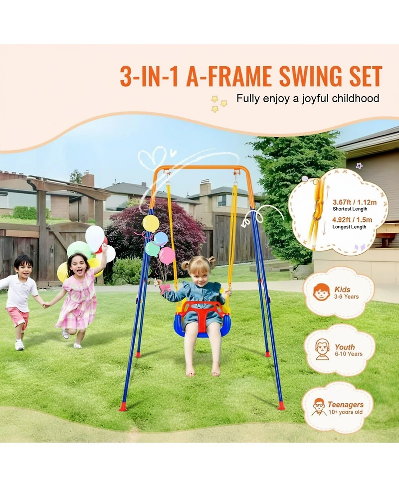 Gouun 3-in-1 Foldable Toddler Swing Set with Metal Frame and Sandbags for Ages 3