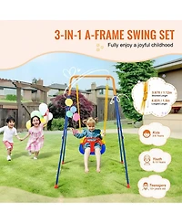 Gouun 3-in-1 Foldable Toddler Swing Set with Metal Frame and Sandbags for Ages 3