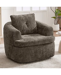 Rainsken Chenille Fabric 360degree(s) Swivel Round Chair, 36.6" Accent Barrel Sofa Chair with Dual-Layer Cushion for Living Room