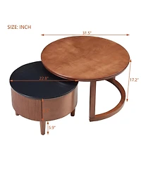 Rainsken Round Nesting Coffee Table Set with Two Tone Wood and Storage Drawer